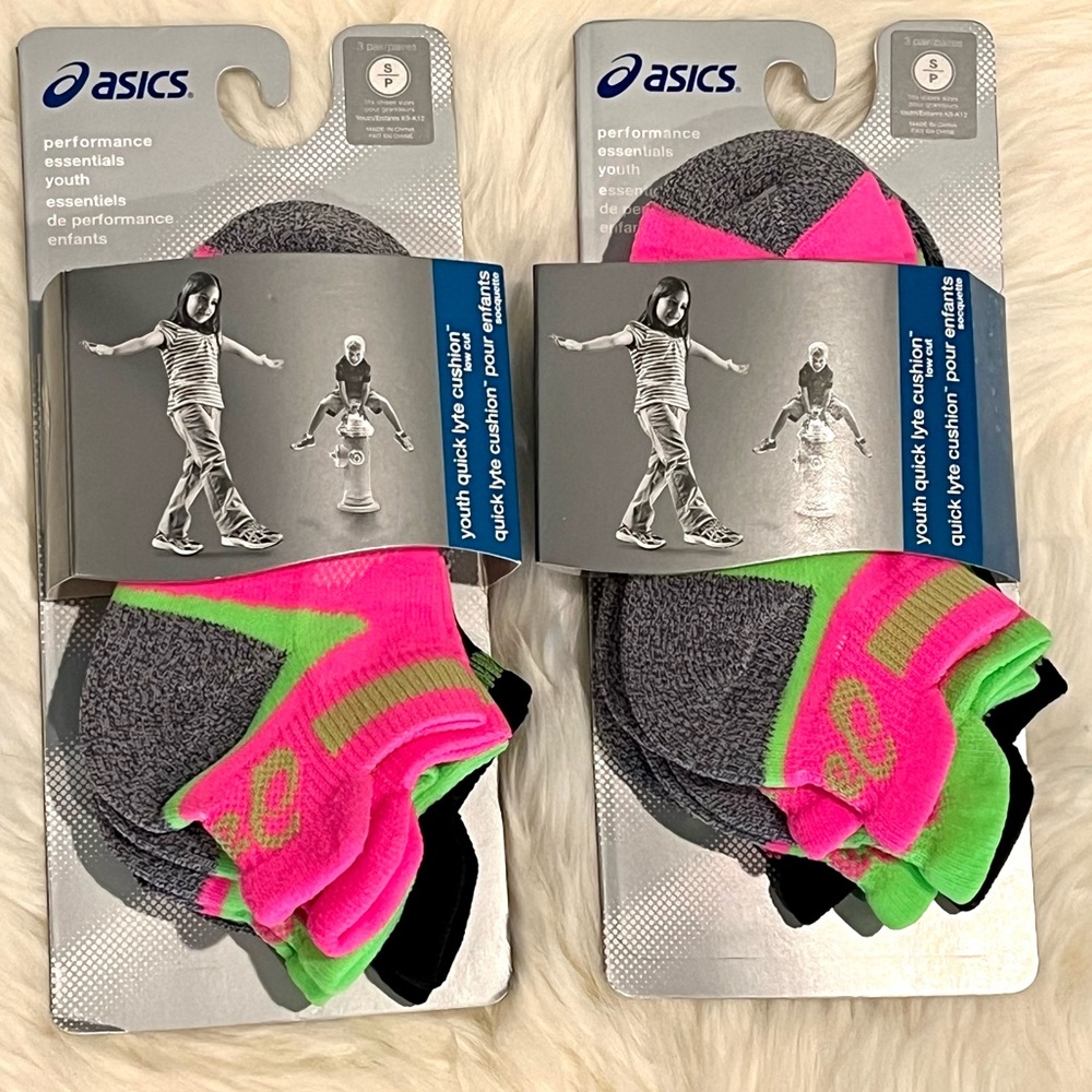 NWT-6 Pairs ASICS Youth Quick Lyte Cushion Low Cut Socks-Sz S (K9-K12)(Age 3-5)
